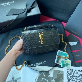 YSL SUNSET IN CROCODILE-EMBOSSED SHINY LEATHER