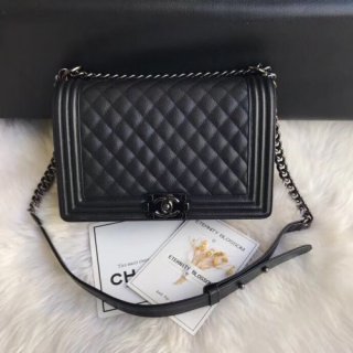 CHANEL BOY BAG CAVIAR BLACK CHAIN 28cm