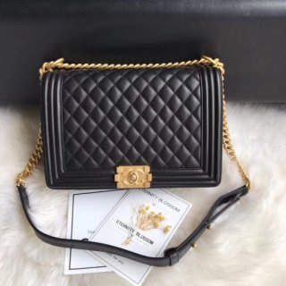 CHANEL BOY BAG LAMBSKIN GOLD HARDWARE 28cm